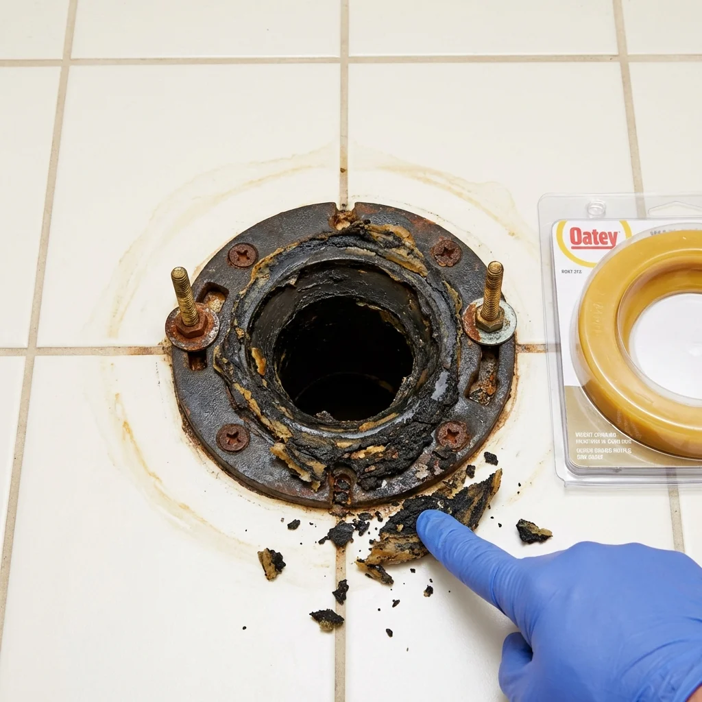 Failed wax ring showing water seepage at the base of a toilet in a Donna, TX home