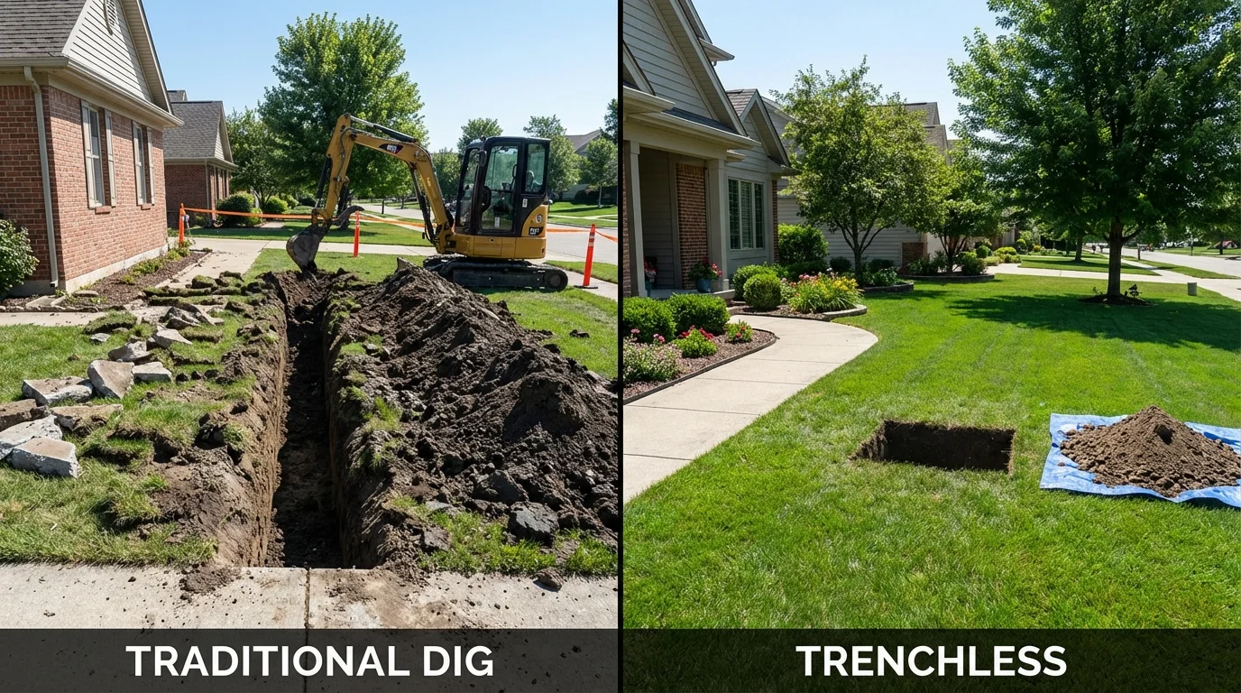 Trenchless sewer repair with minimal yard damage versus traditional excavation in Donna, TX